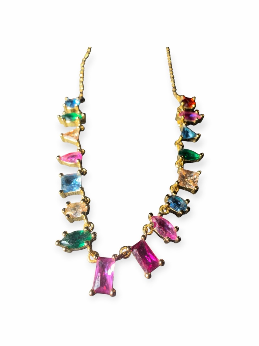 Gold Multicolor Multishape Crystal Station Necklace